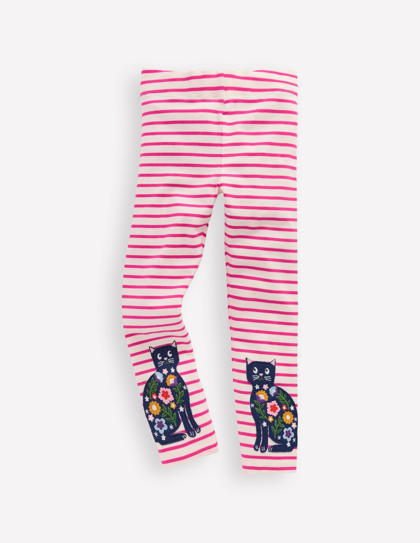 Appliqué Leggings-Soft Ivory/Raspberry Pink Cats