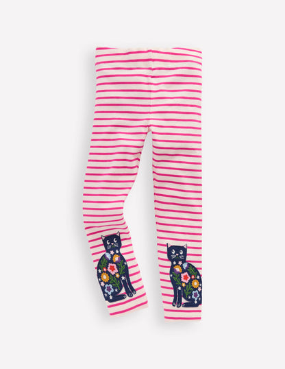 Appliqué Leggings-Soft Ivory/Raspberry Pink Cats-1