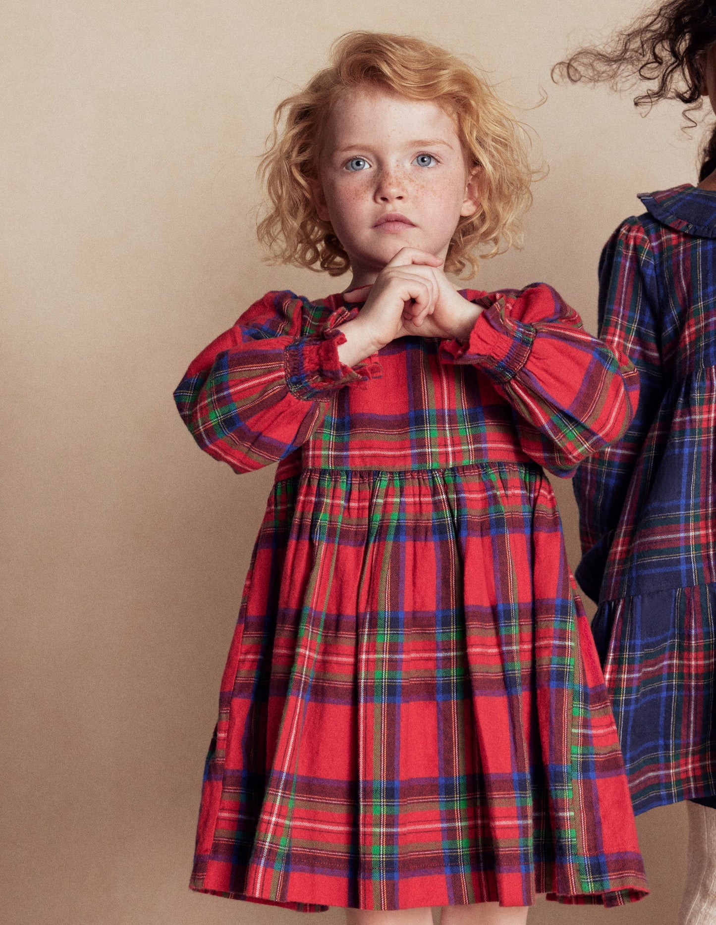 Madeline Long Sleeve Dress-Red Check