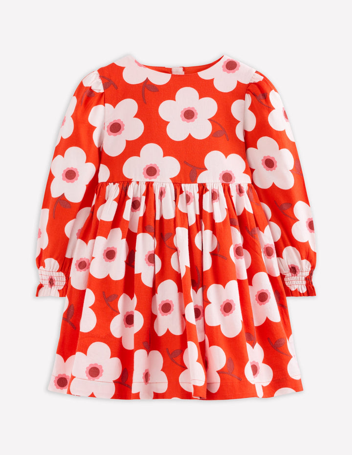 Madeline Long Sleeve Dress-Sunset Orange Giant Daisy