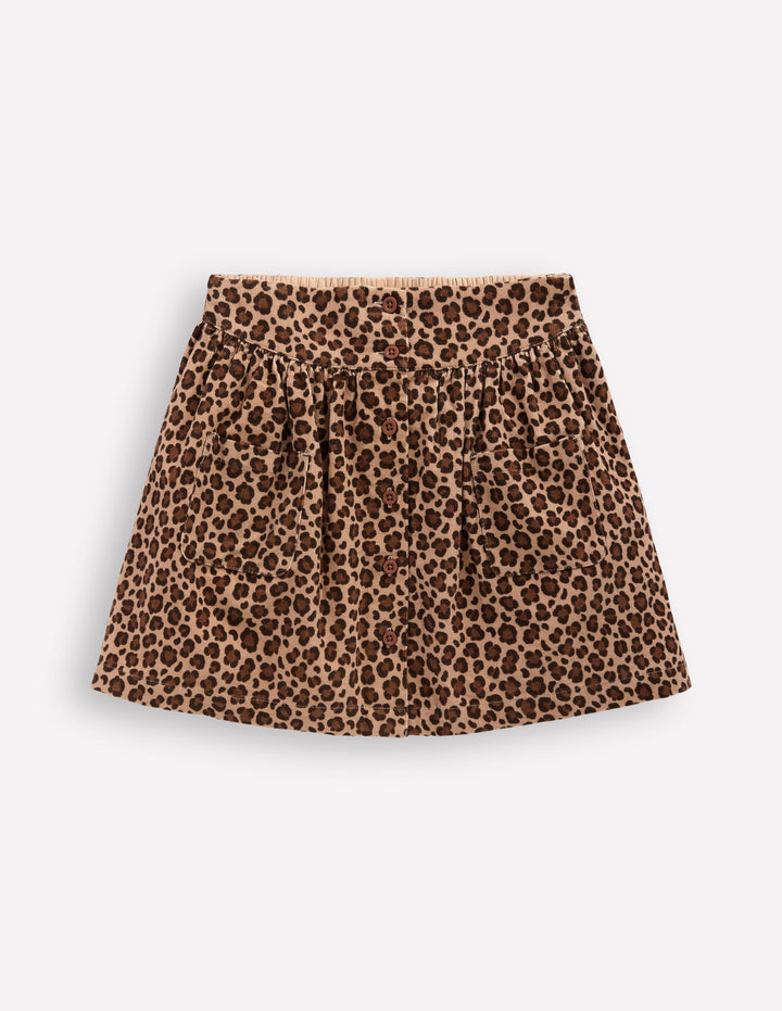 Button-through Mini Skirt-Leopard Print
