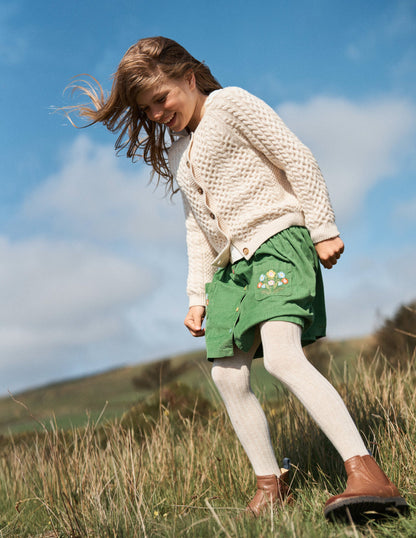 Button-through Mini Skirt-Broccoli Green Flowers-4