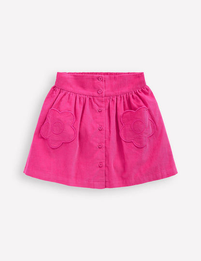Button-through Mini Skirt-Raspberry Pink-1
