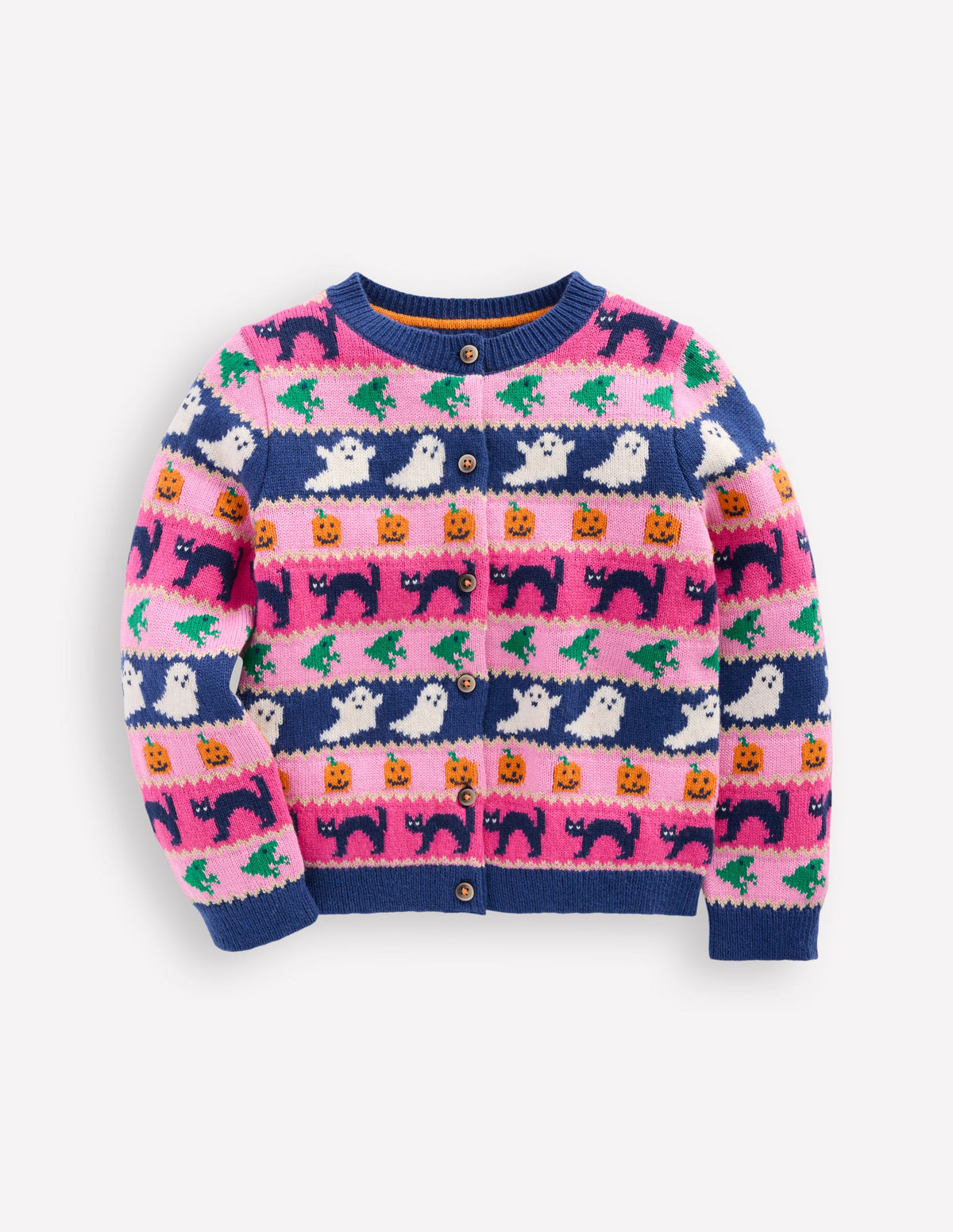 Edie Fair Isle Cardigan-Raspberry Pink Halloween - Image 1