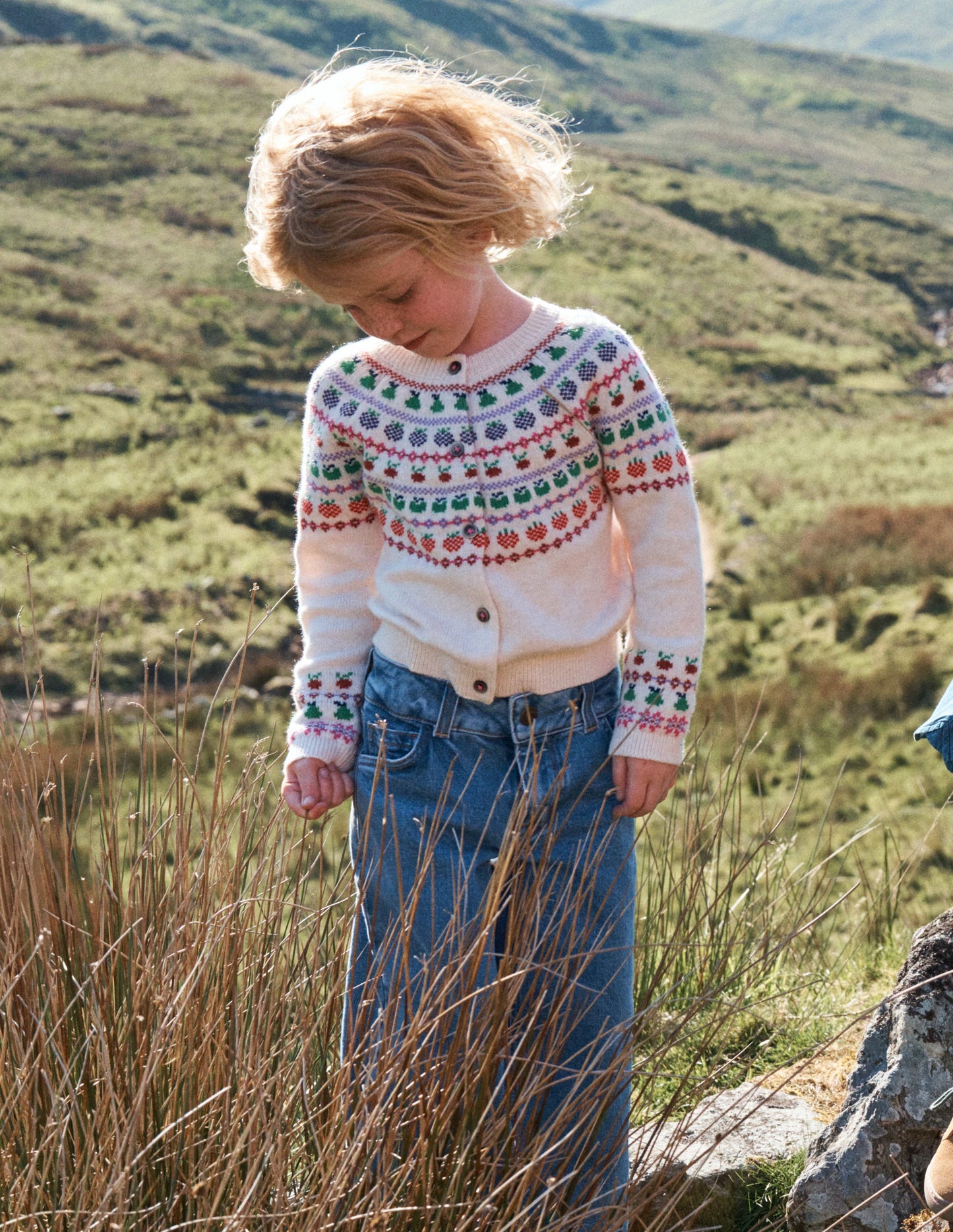 Edie Fair Isle Logo Cardigan-Ecru Marl Fruit