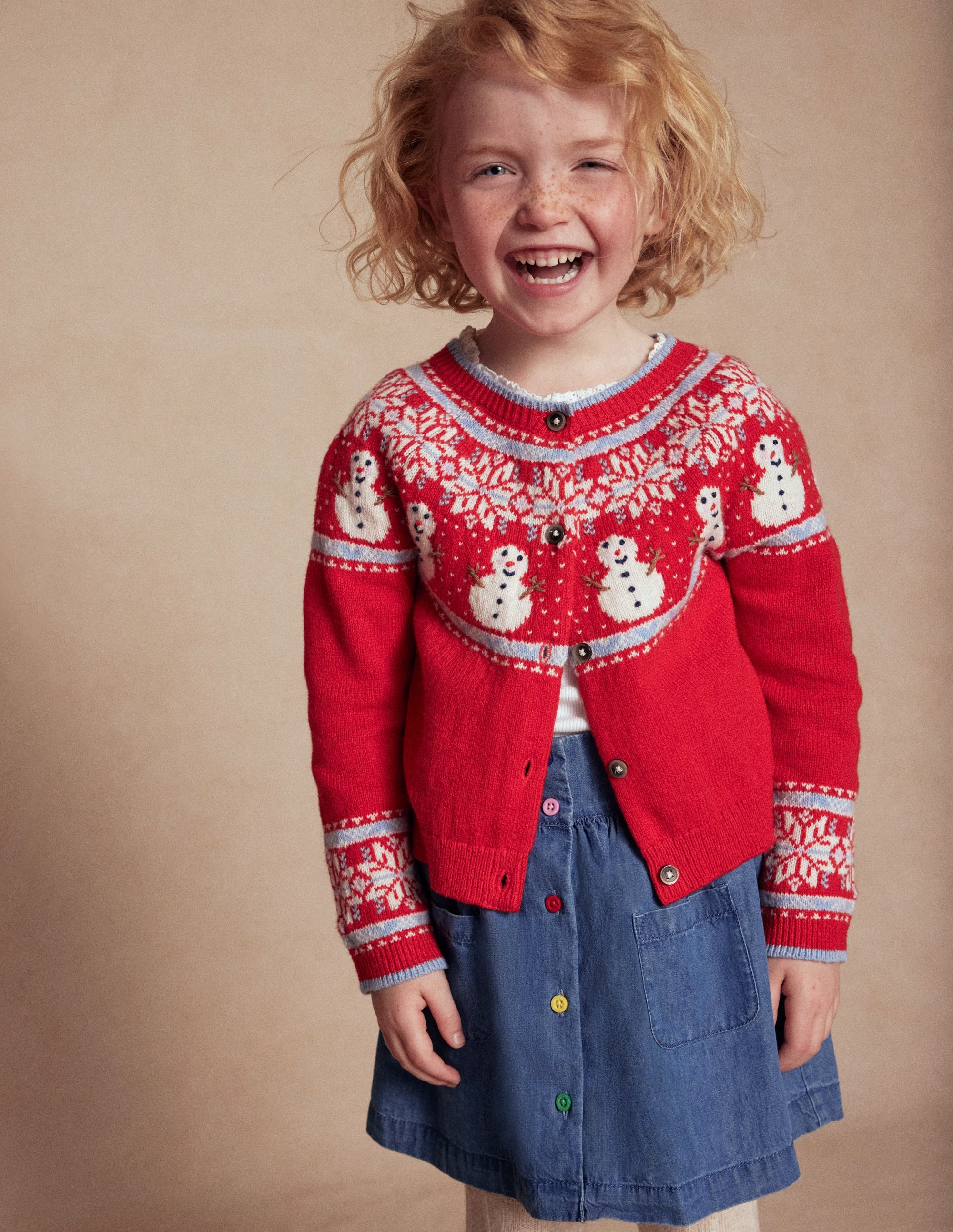 Edie Fair Isle Cardigan-Poppy Red Snowman | Boden USA