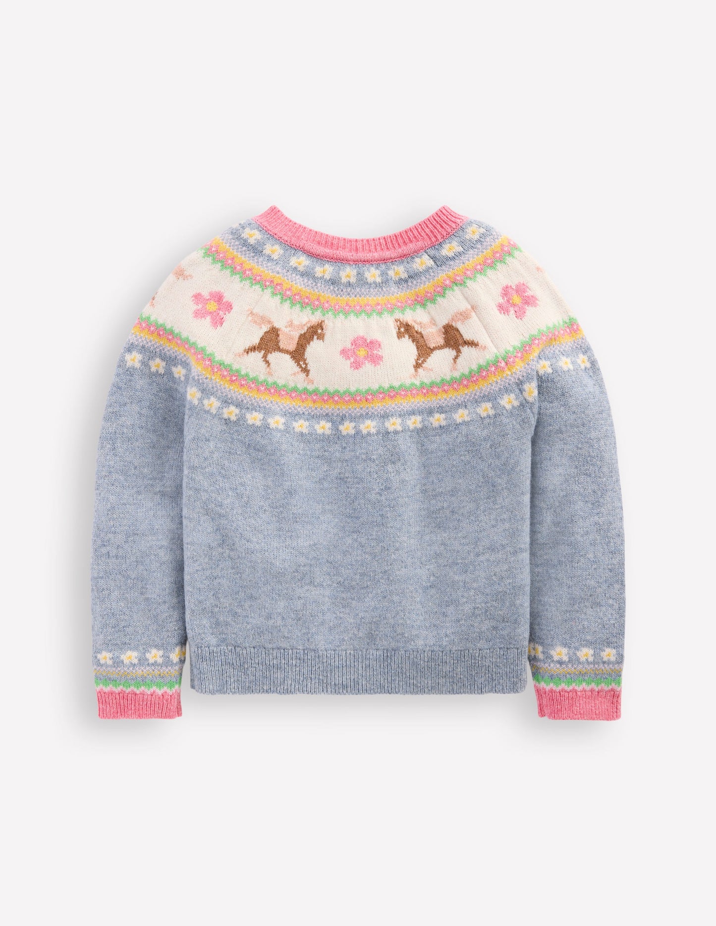 Edie Fair Isle Cardigan-Glacier Blue Marl Horses