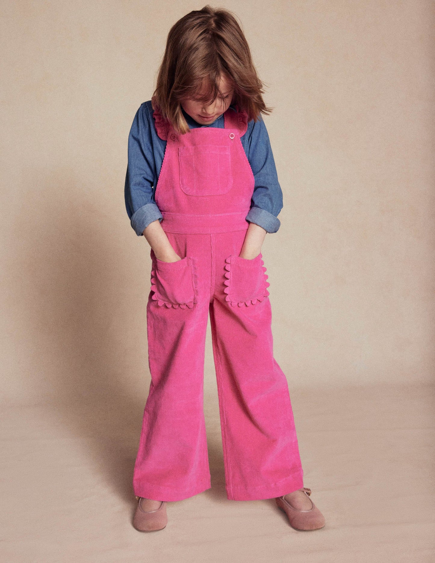 Frill Overalls-Raspberry Pink