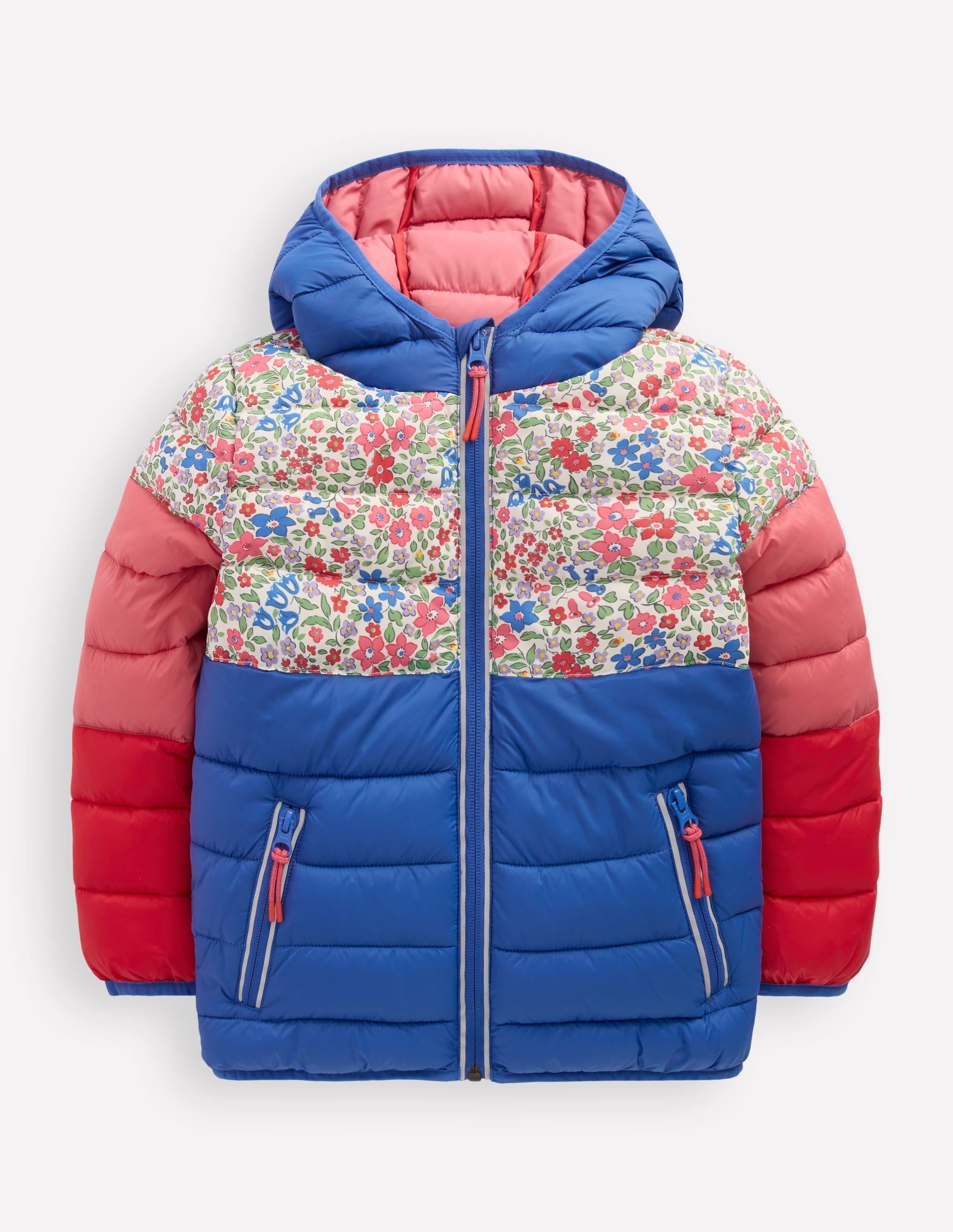 Pack-away Padded Jacket-Floral Colourblock - Image 1