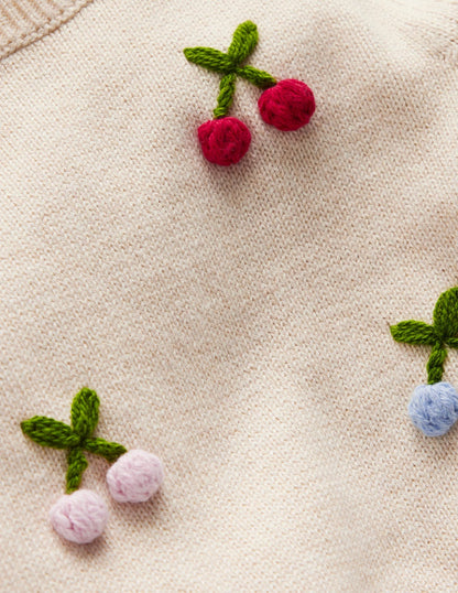Fun Logo Sweater-Oatmeal Melange Cherries-3