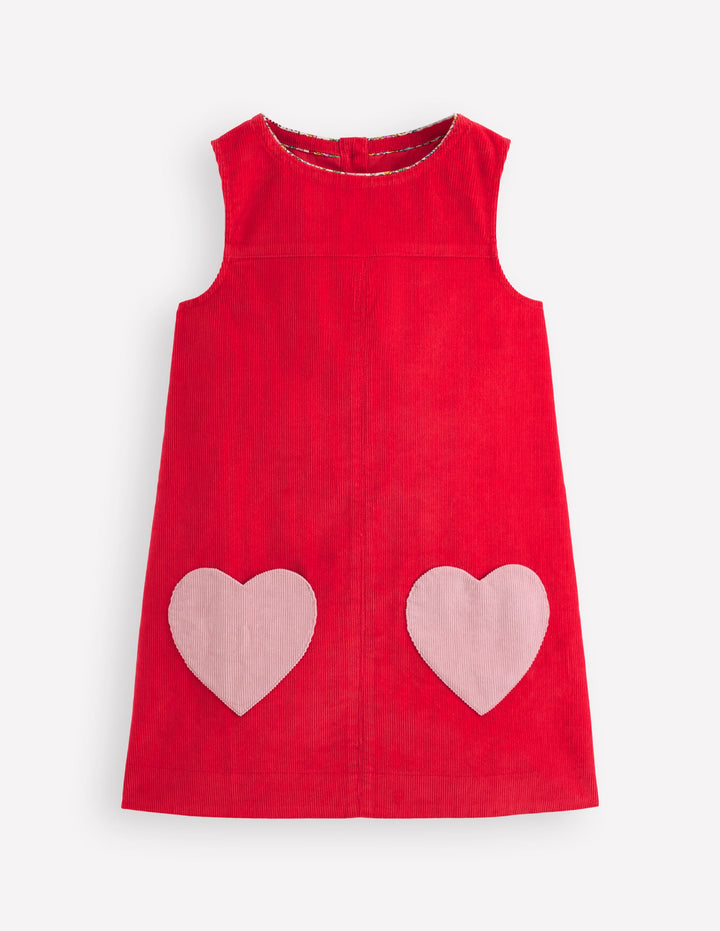 Saffy Cord Pinafore Dress-Poppy Red