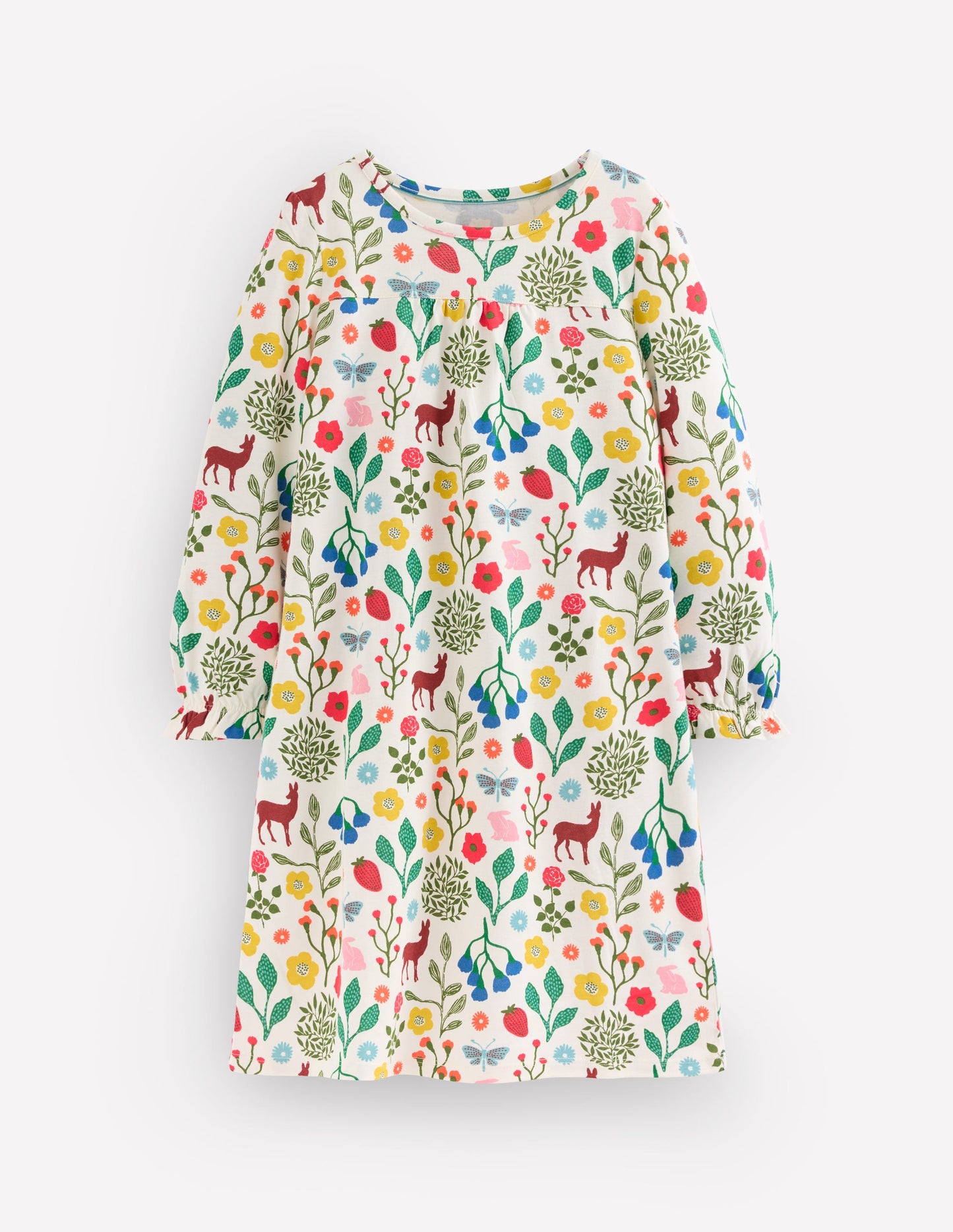 Printed Long Sleeve Nightie-Soft Ivory Woodland Walk
