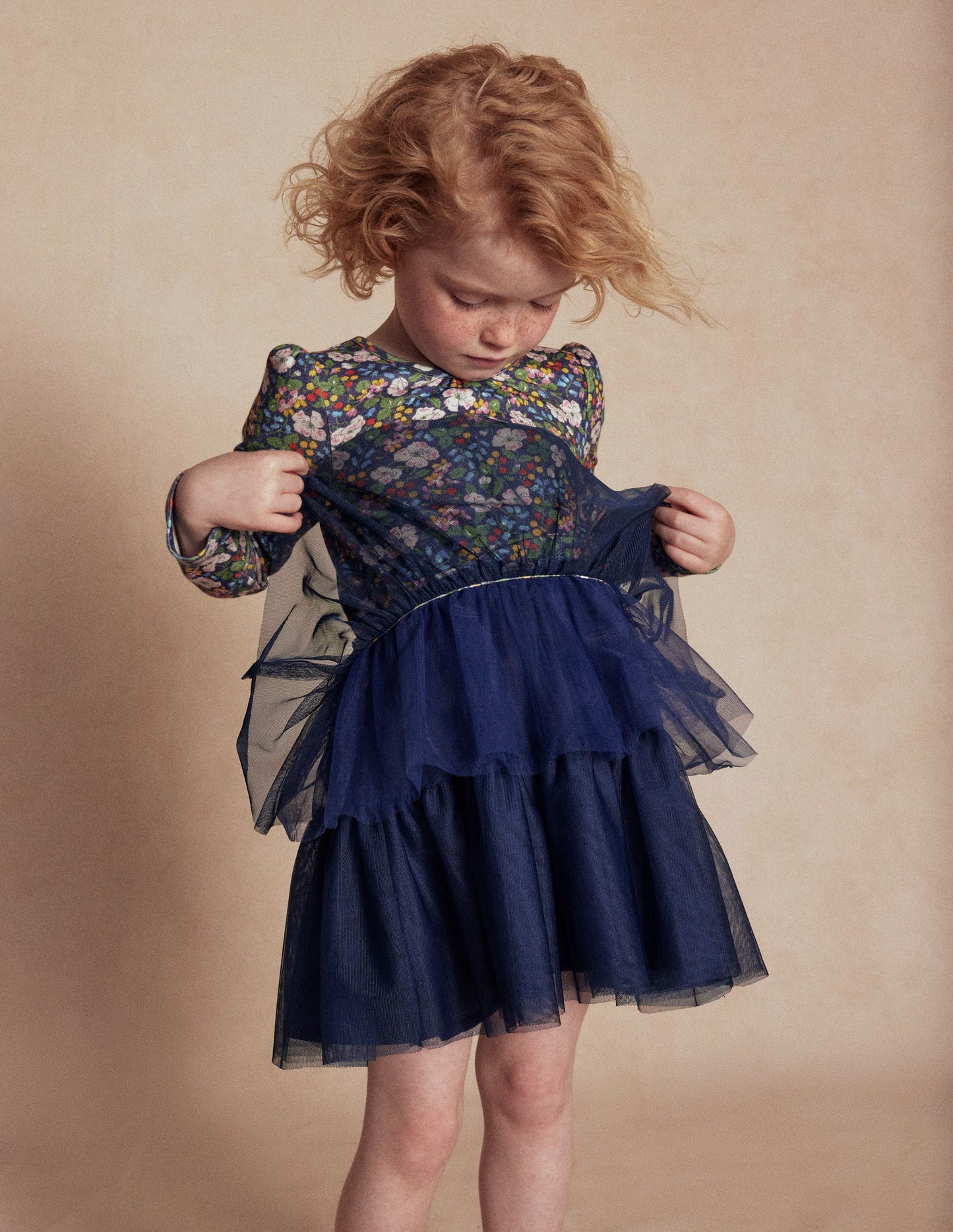 Tulle Mix Dress-Starboard Blue Berry Floral