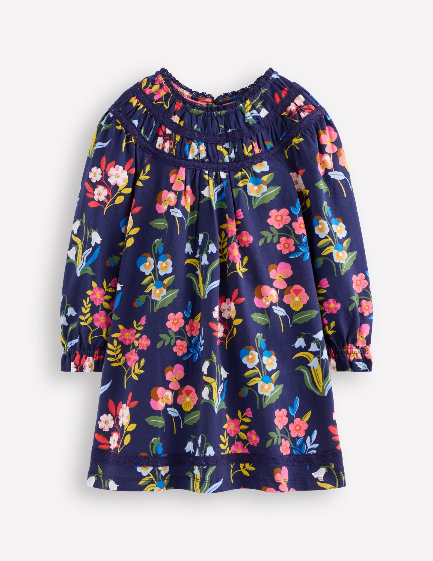 Pretty Lace Trim Jersey Dress-College Navy Pansy Bed