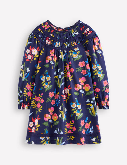 Pretty Lace Trim Jersey Dress-College Navy Pansy Bed-1