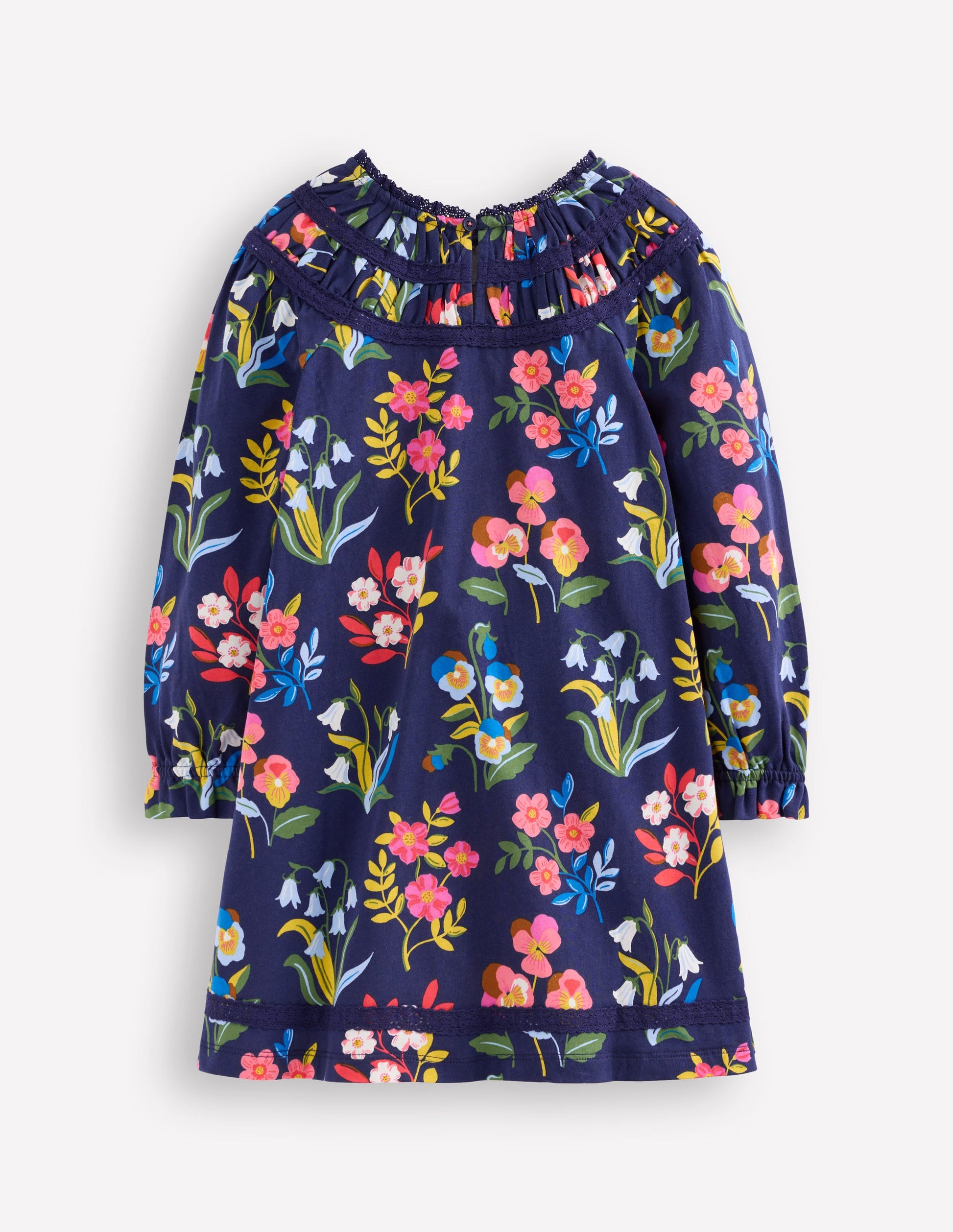 Pretty Lace Trim Jersey Dress-College Navy Pansy Bed-2