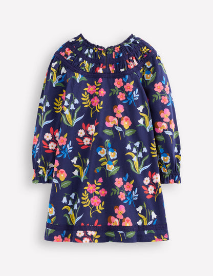 Pretty Lace Trim Jersey Dress-College Navy Pansy Bed-2