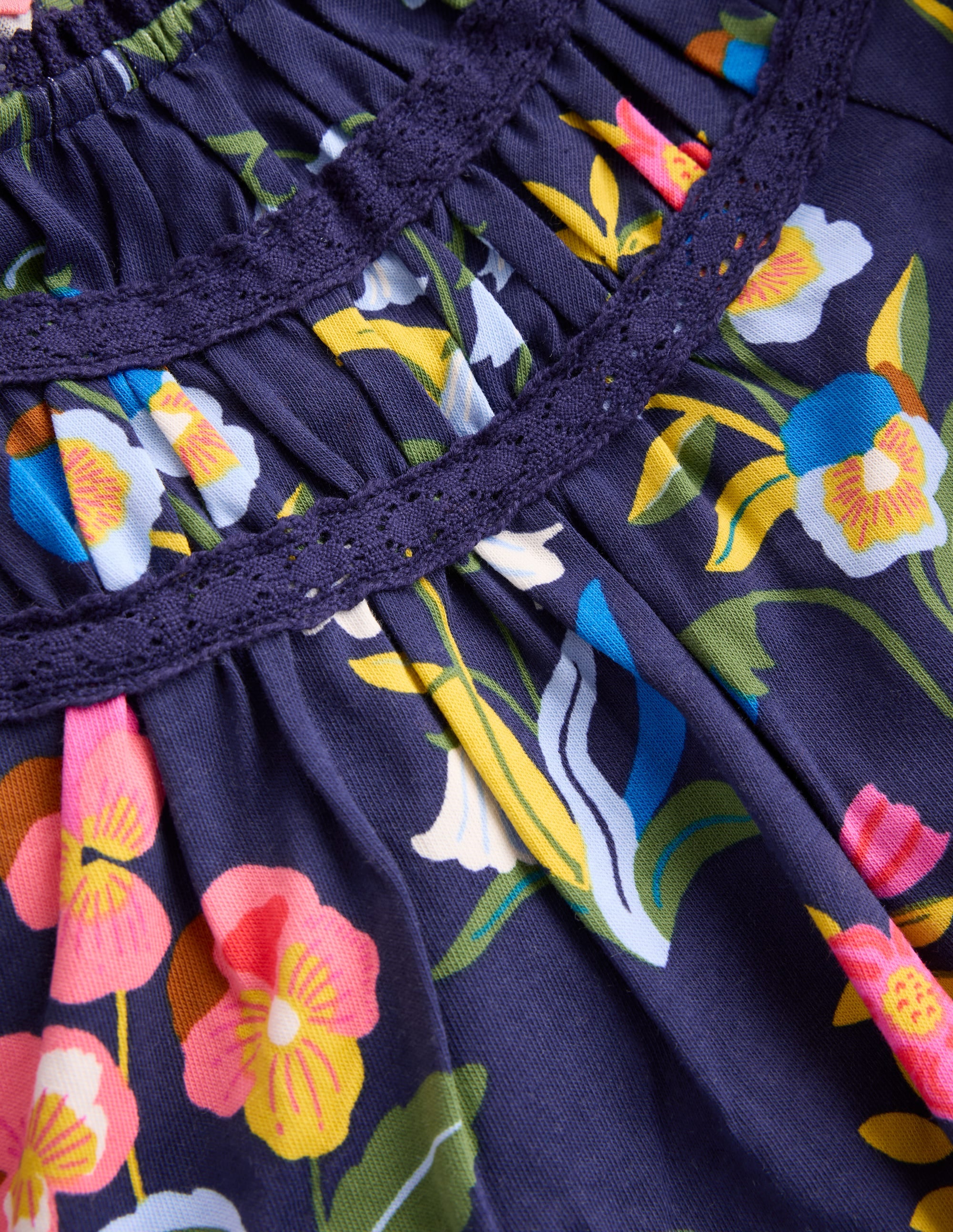 Pretty Lace Trim Jersey Dress-College Navy Pansy Bed - Image 3