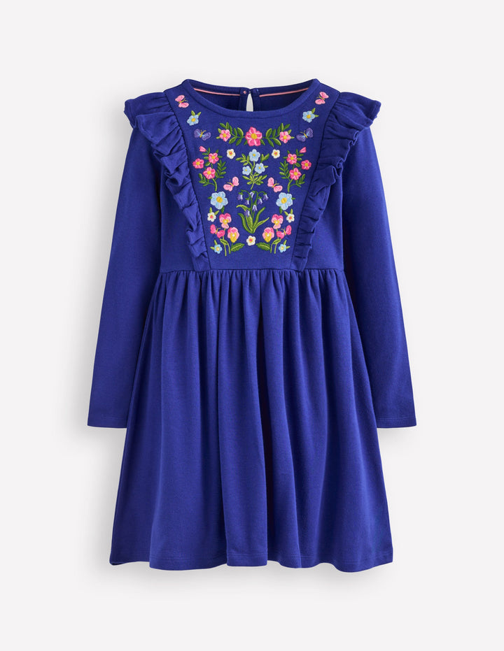 Embroidered Bodice Dress-Sapphire Blue