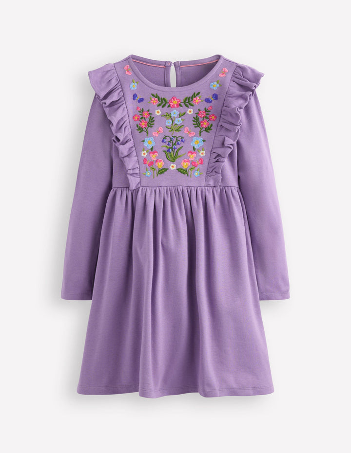 Embroidered Bodice Dress-Grape Lilac