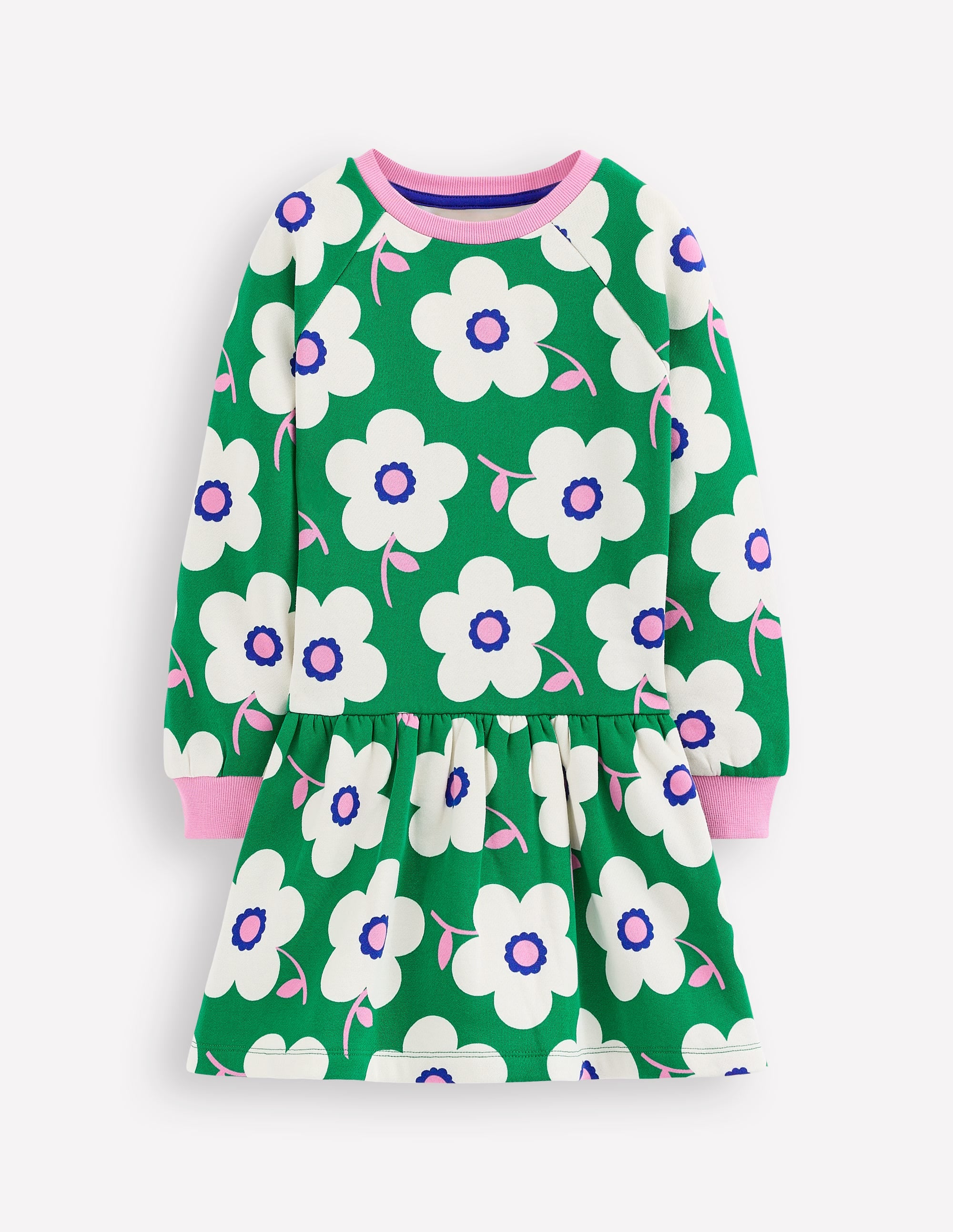 Cosy Sweatshirt Dress-Rich Emerald Giant Daisy - Image 1