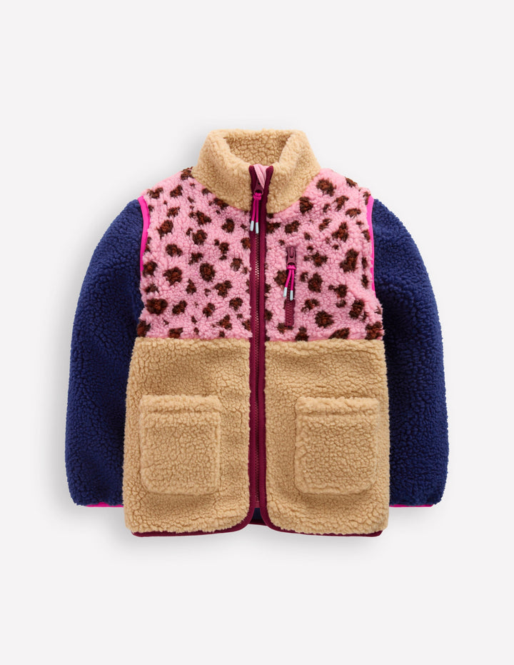 2-in-1 Borg Jacket-Pink Leopard