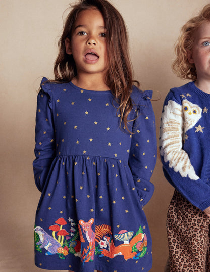 Appliqué Jersey Dress-College Navy Animals-4