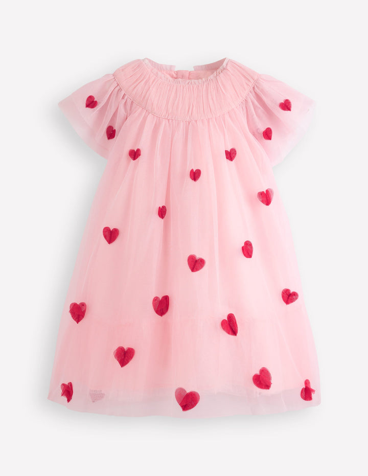 Tiered Tulle Dress-Chalk Pink Hearts