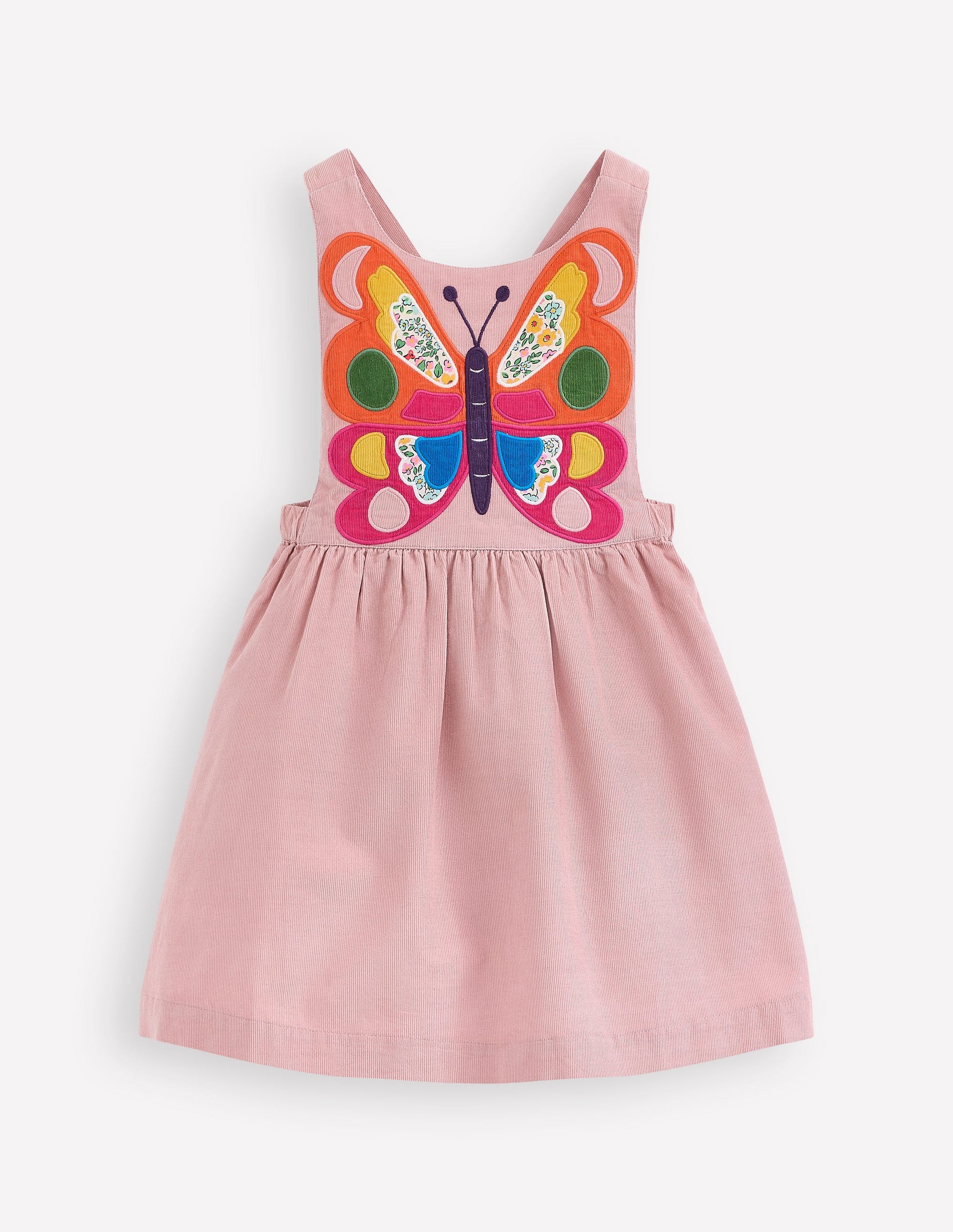 Cord Appliqué Pinafore Dress-Formica Pink Butterfly-1