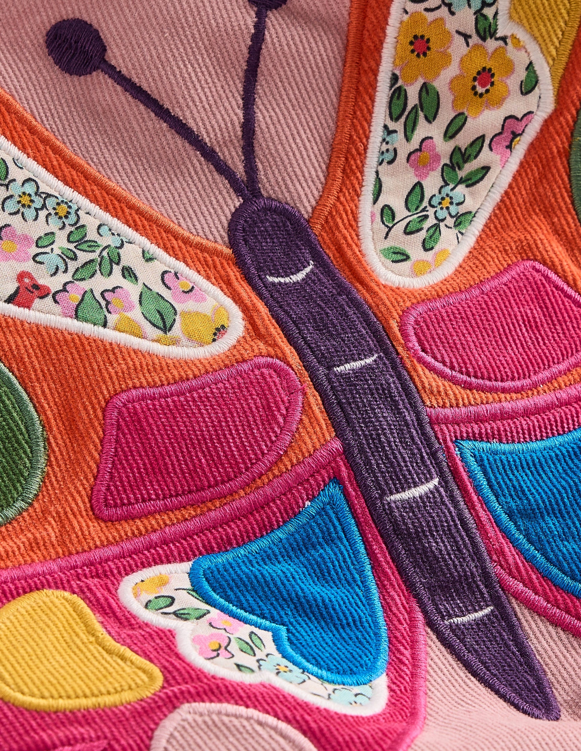 Cord Appliqué Pinafore Dress-Formica Pink Butterfly-3