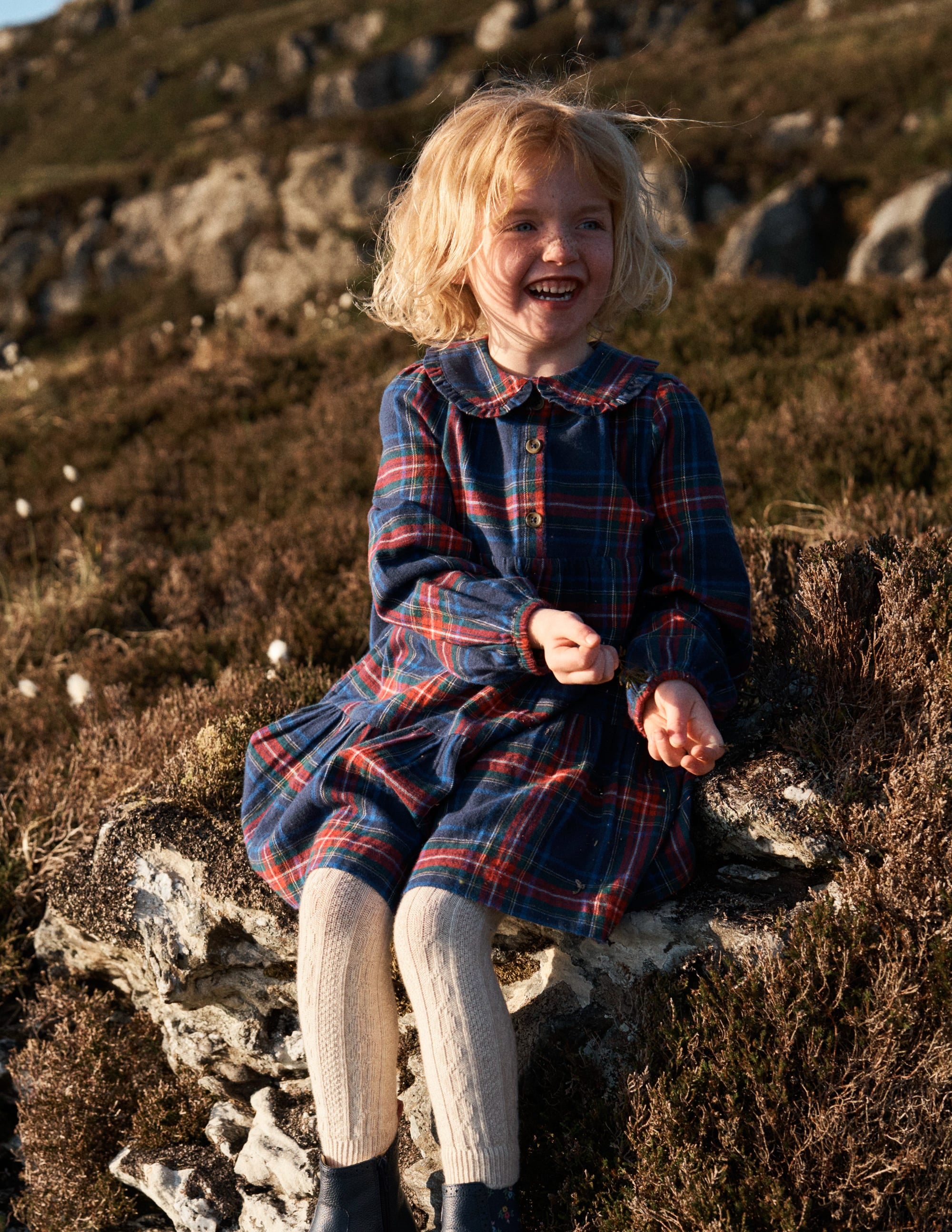 Minna Collared Woven Dress-French Navy Check | Boden USA