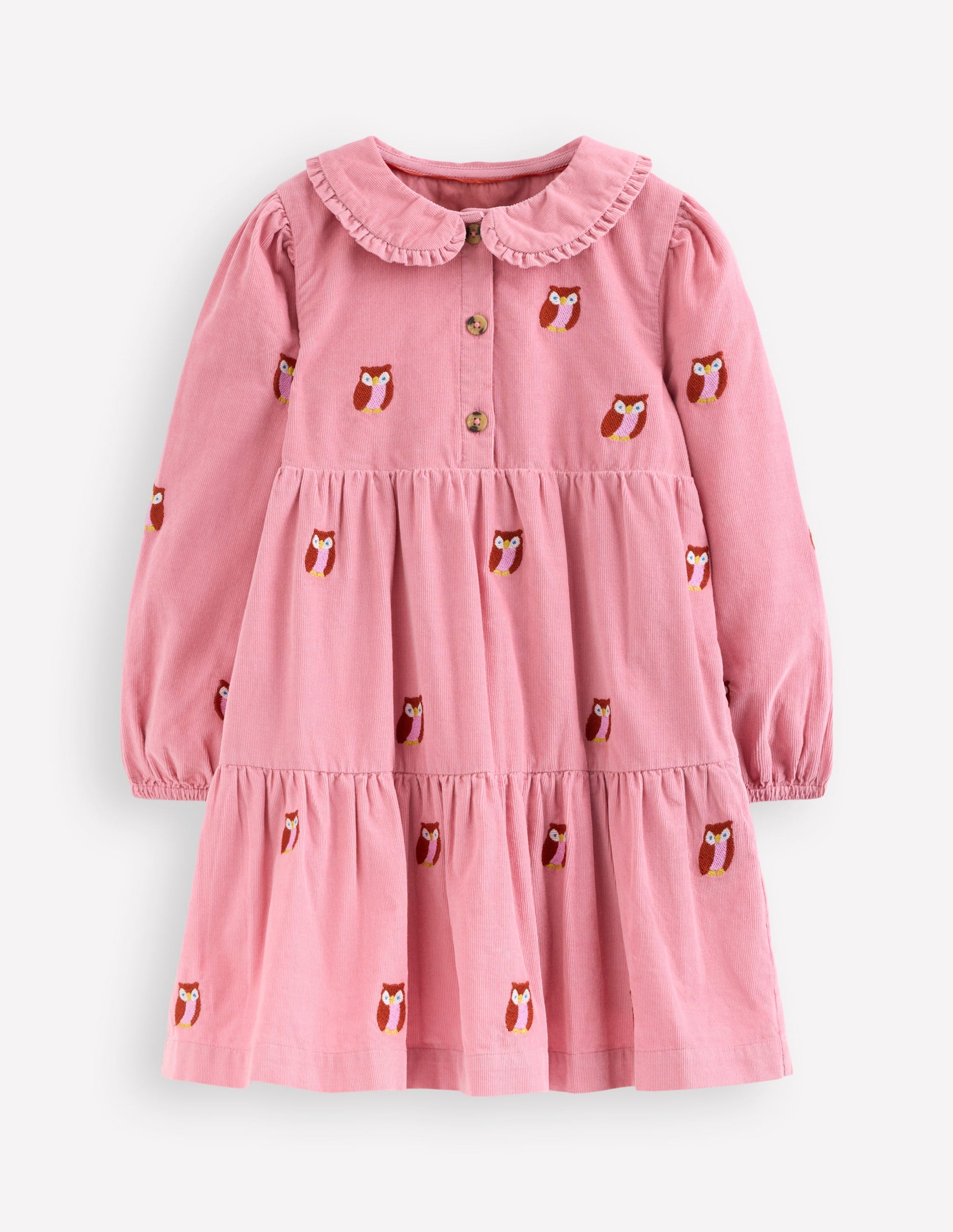 Minna Collared Woven Dress-Pink Owl Embroidery-1