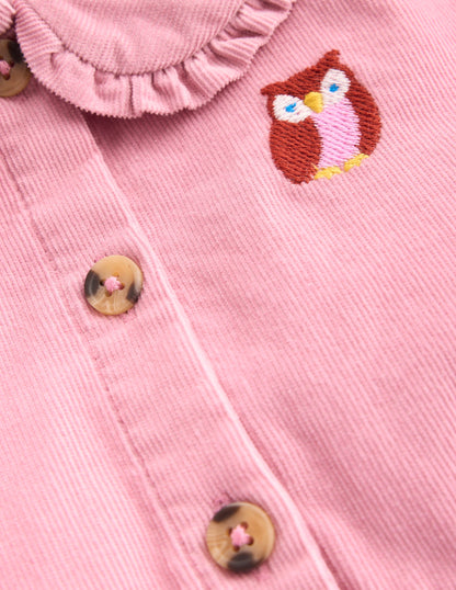 Minna Collared Woven Dress-Pink Owl Embroidery-3