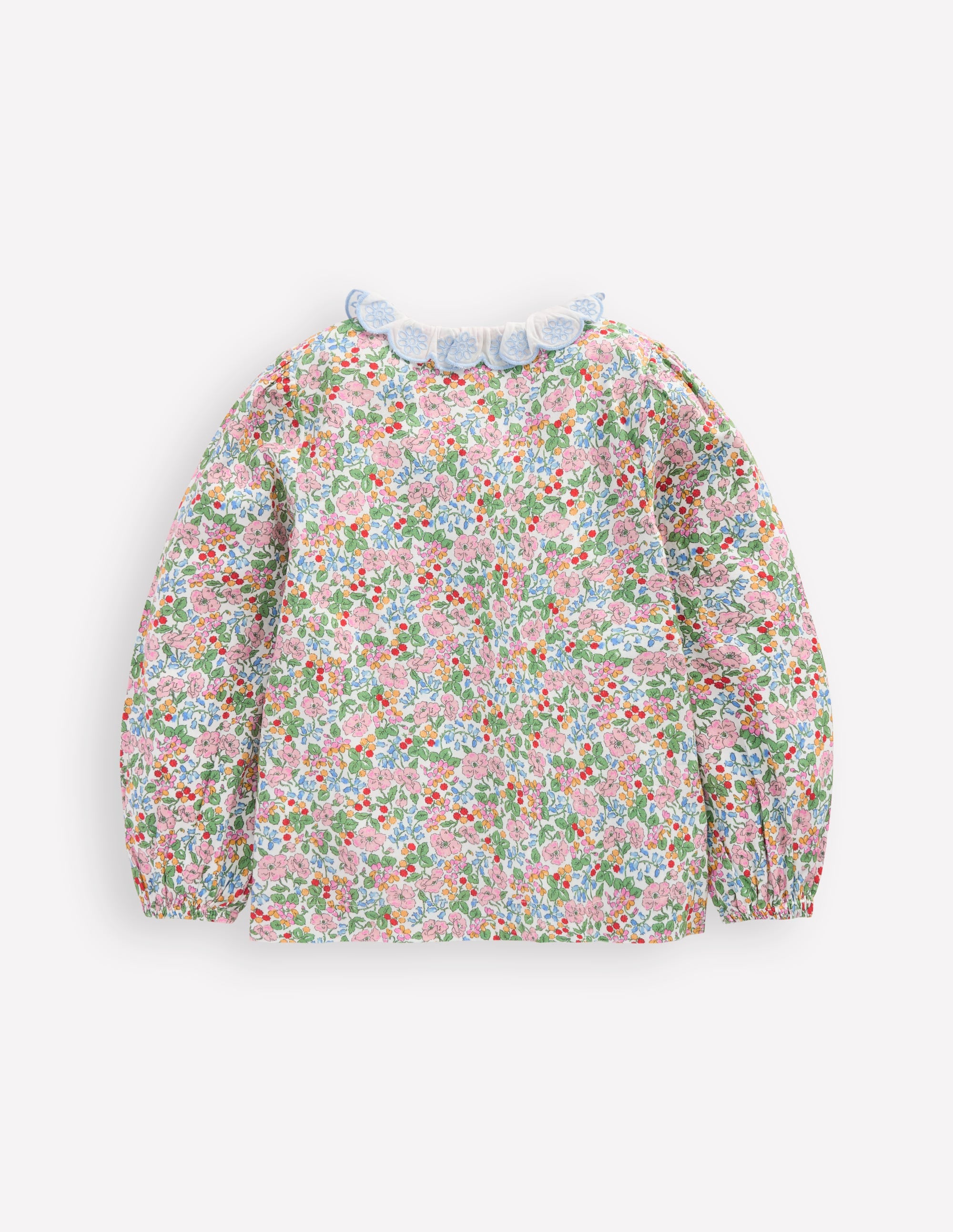 Scalloped Collar Smocked Shirt-Soft Ivory Berry Floral - Image 2