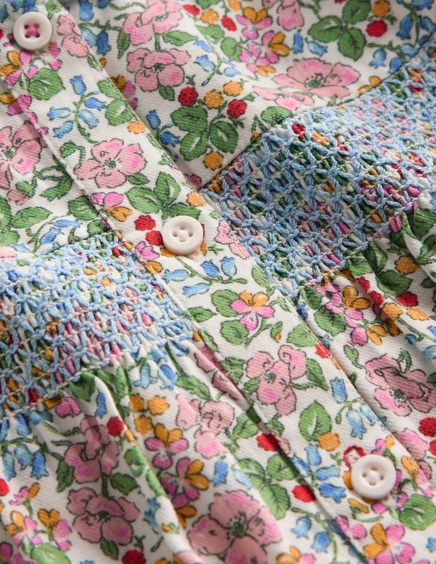 Scalloped Collar Smocked Shirt-Soft Ivory Berry Floral