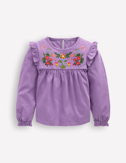 Embroidered Jersey Yoke Top-Aster Purple Embroidery-1