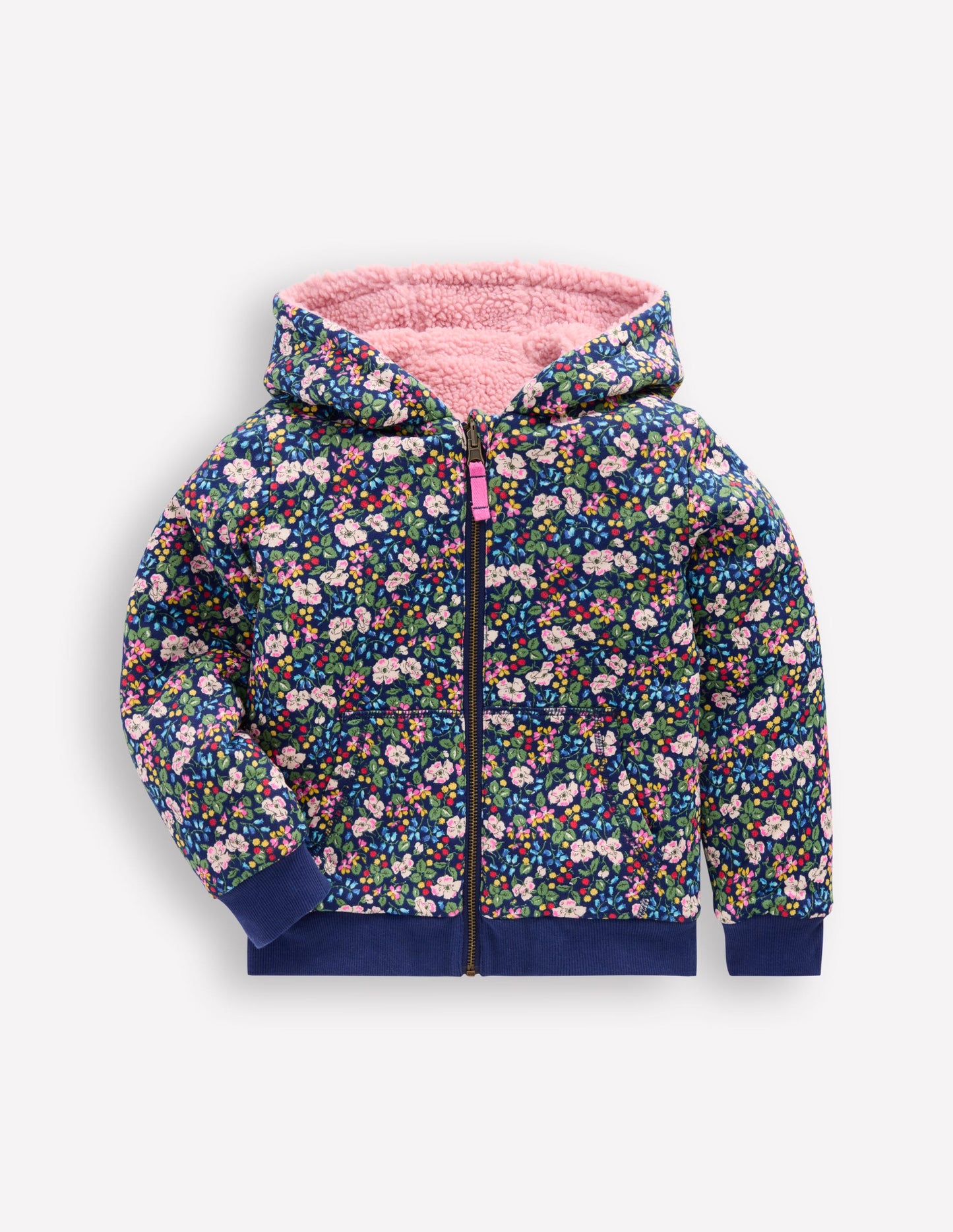 Reversible Borg Hoodie-Starboard Blue Berry Floral