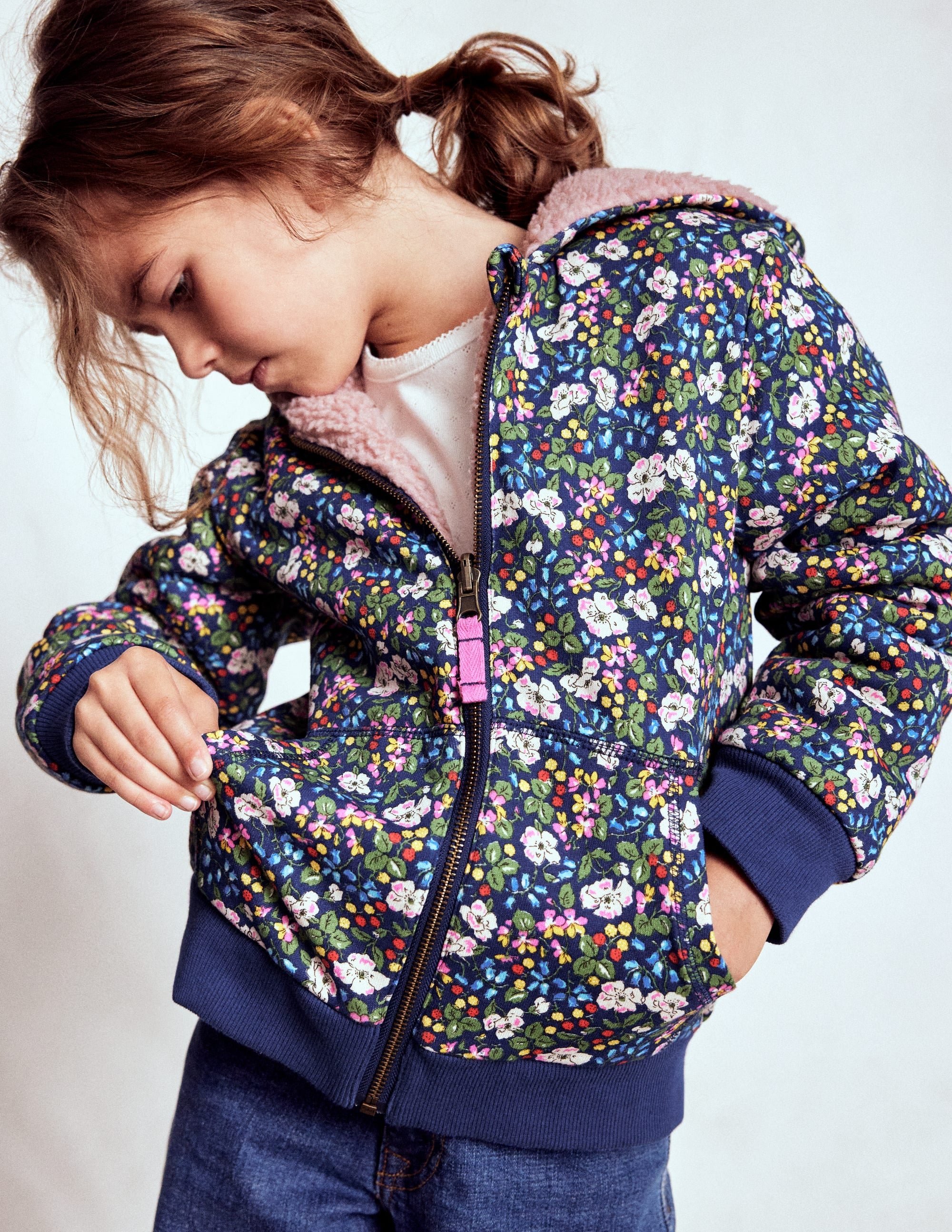 Reversible Borg Hoody-Starboard Blue Berry Floral - Image 1
