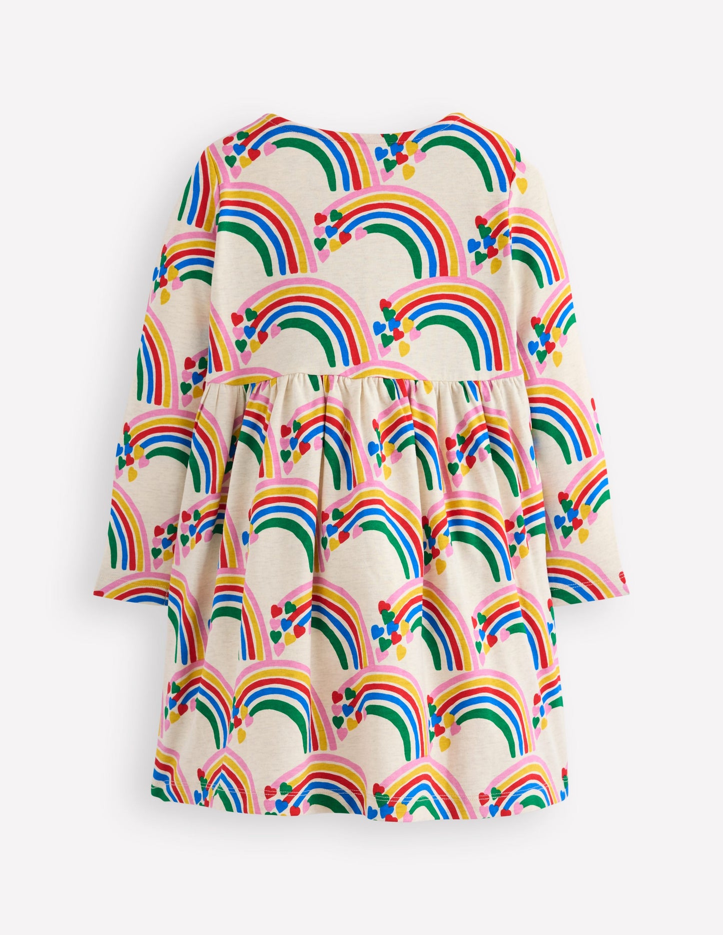 Heart Pocket Fun Jersey Dress-Oatmeal Marl Rainbow Hearts