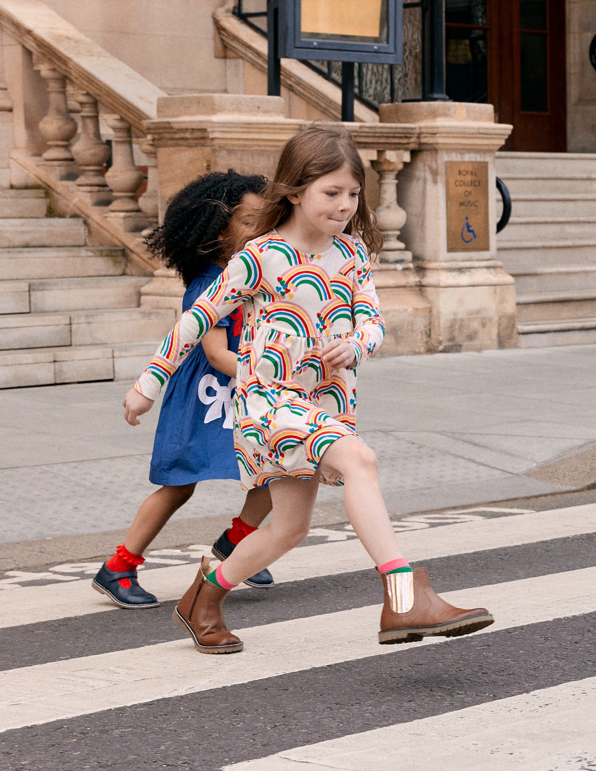 Heart Pocket Fun Jersey Dress-Oatmeal Marl Rainbow Hearts | Boden USA