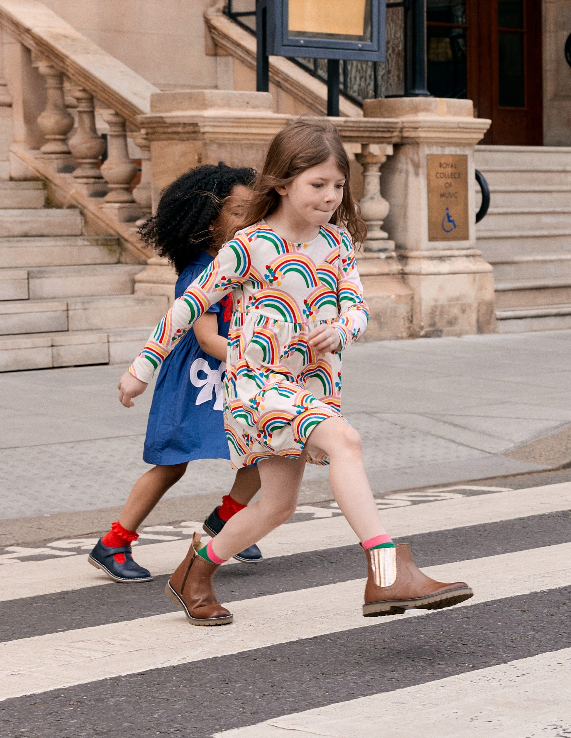 Heart Pocket Fun Jersey Dress-Oatmeal Marl Rainbow Hearts-4