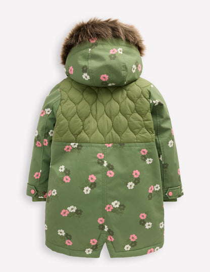 Joni Quilted Parka Coat-Green Floral-2