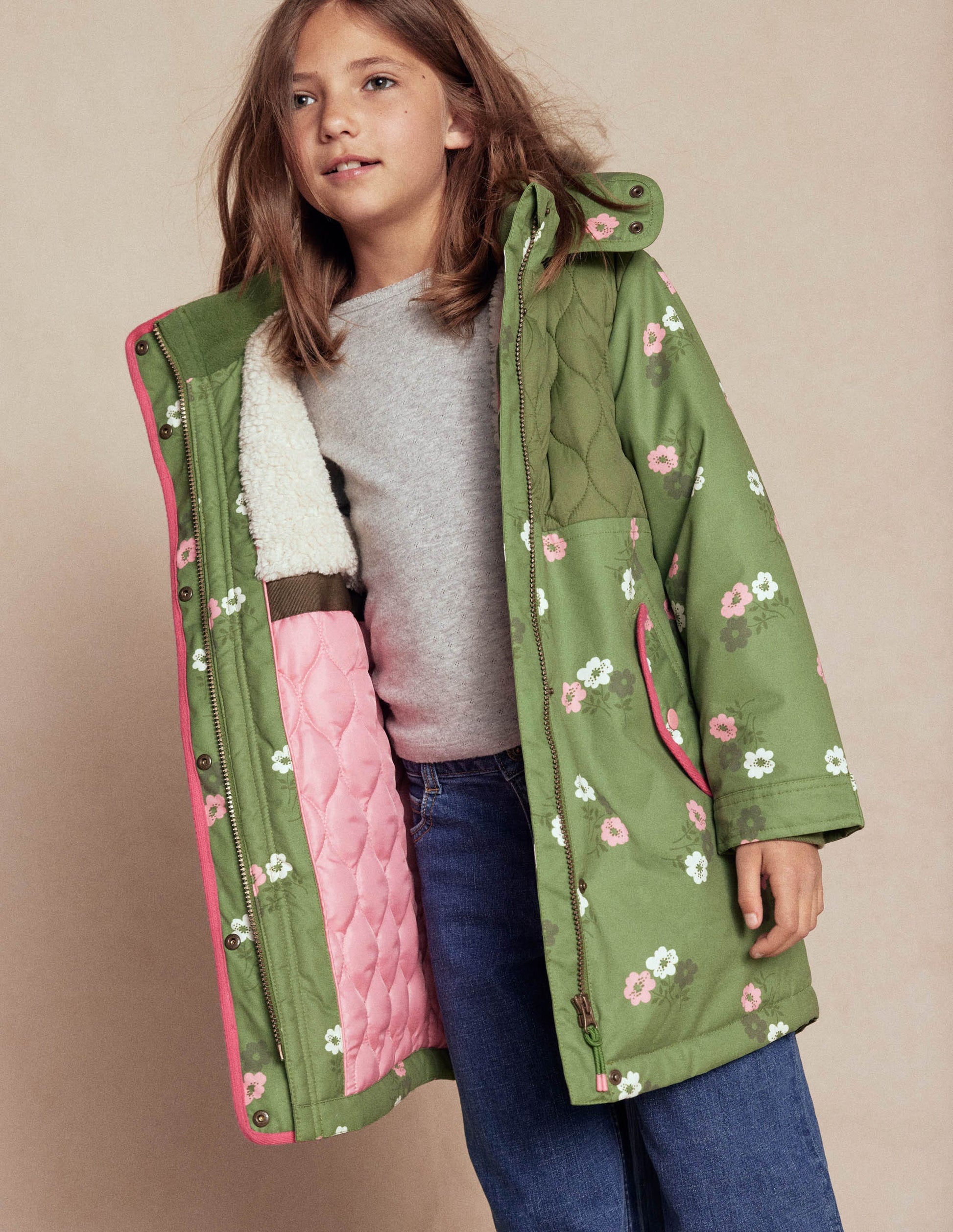 Joni Quilted Parka Coat-Green Floral-6
