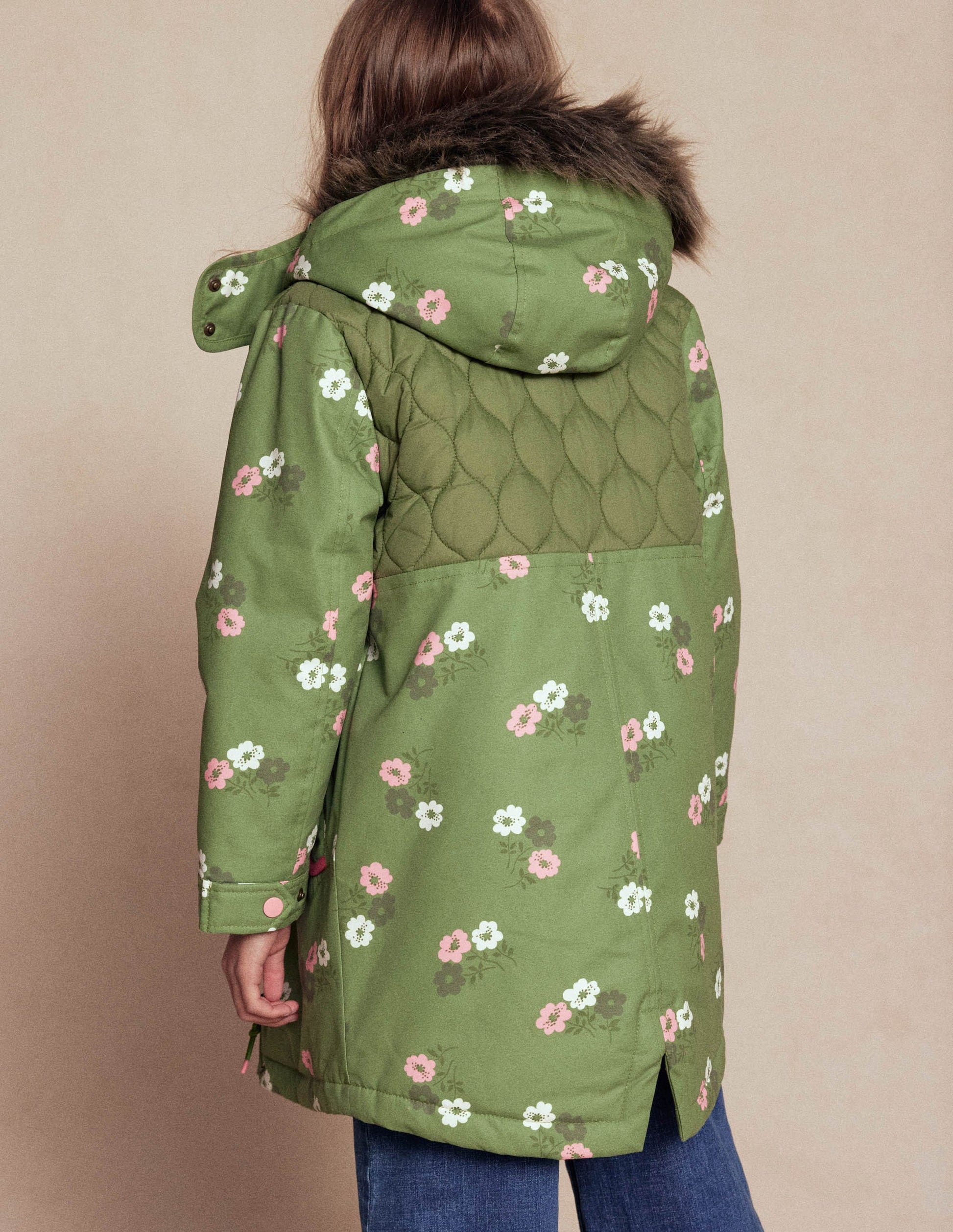 Joni Quilted Parka Coat-Green Floral-7