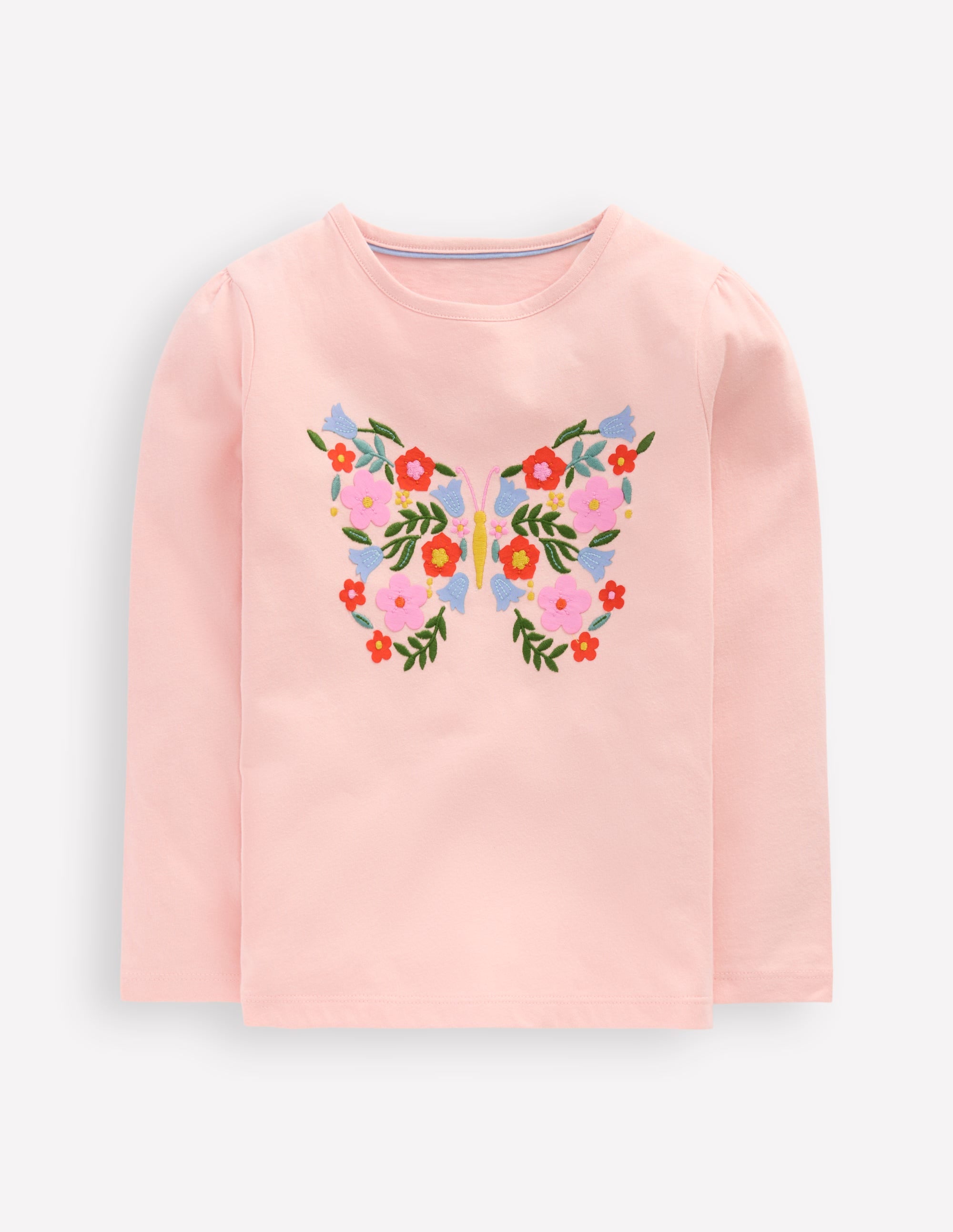 Puff Sleeve Appliqué  T-shirt-Chalk Pink Butterfly - Image 1
