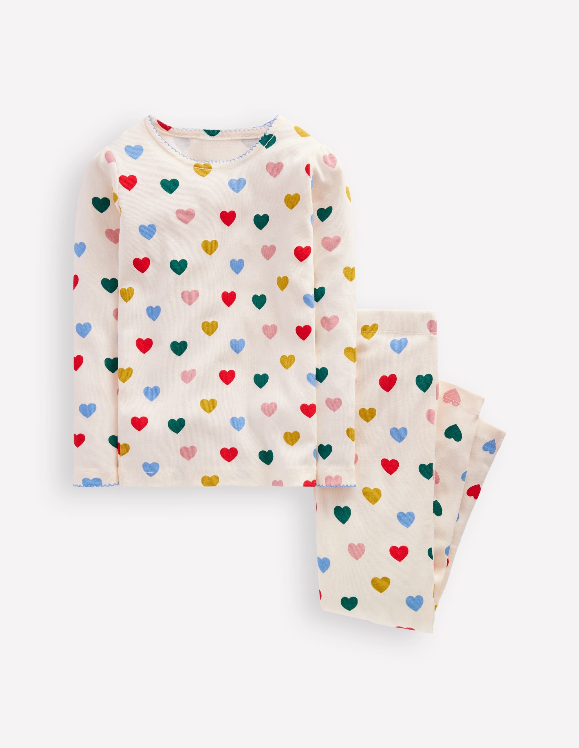 Snug Long John Pajamas-Coconut Milk Small Hearts - Image 1