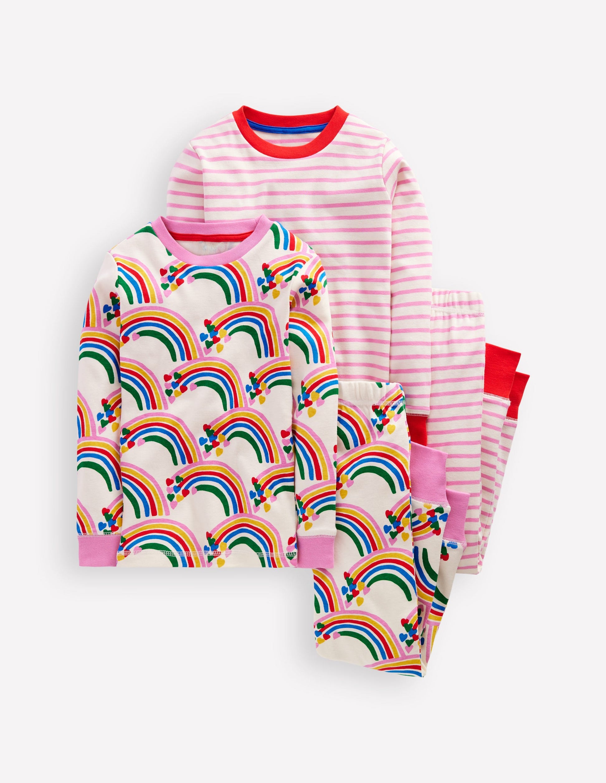 Twin Pack Snug Pajamas-Oatmeal Marl Rainbow Hearts-1