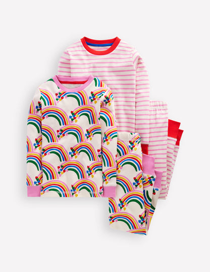 Twin Pack Snug Pajamas-Oatmeal Marl Rainbow Hearts-1