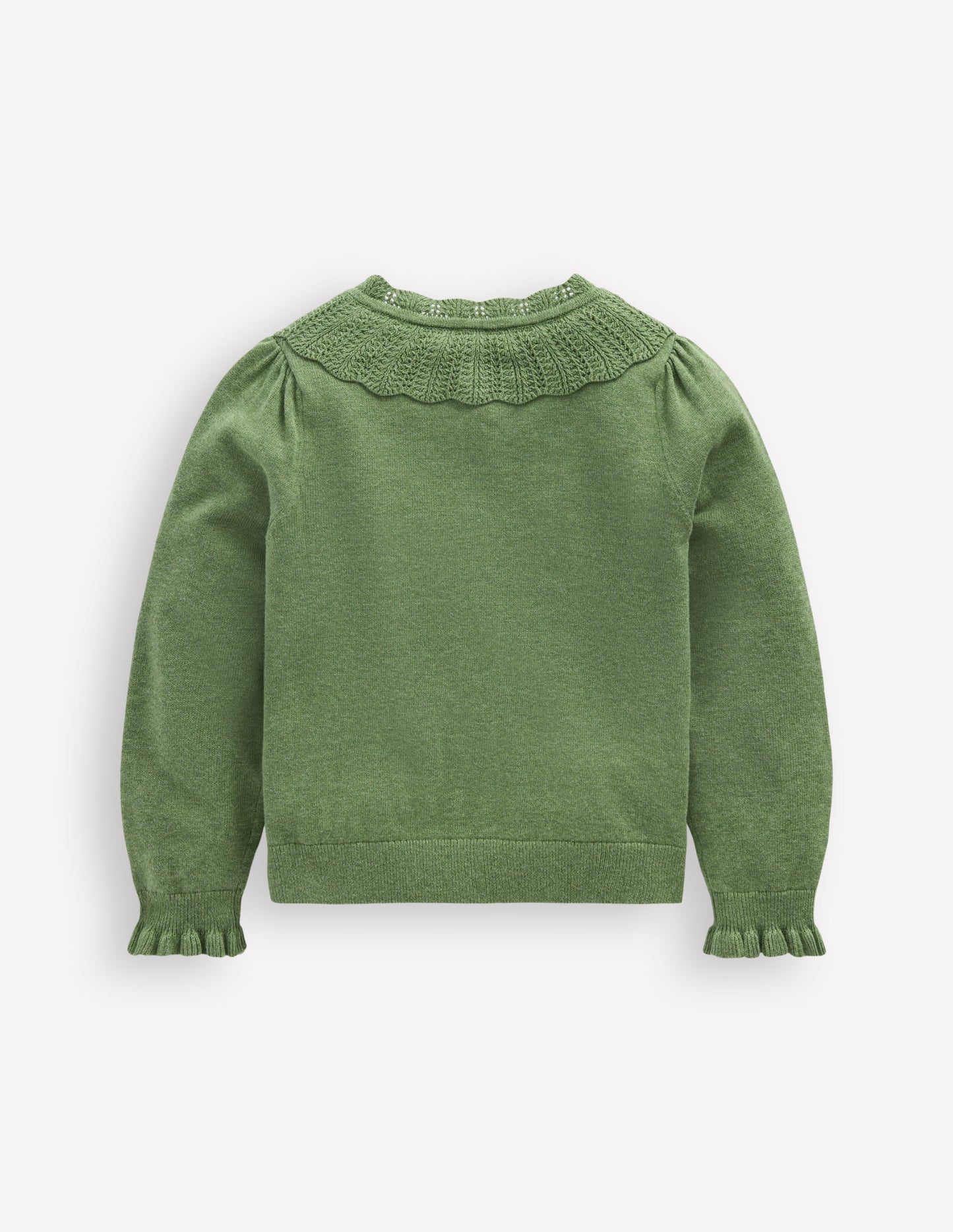 Pretty Ruffle Cardigan-Safari Green Marl