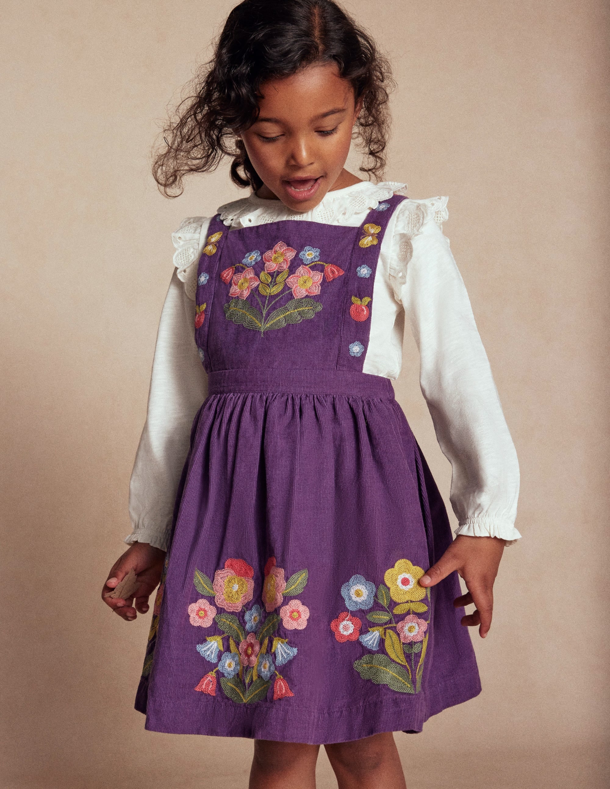 Embroidered Pinafore Dress-Mystic Purple Embroidery | Boden USA